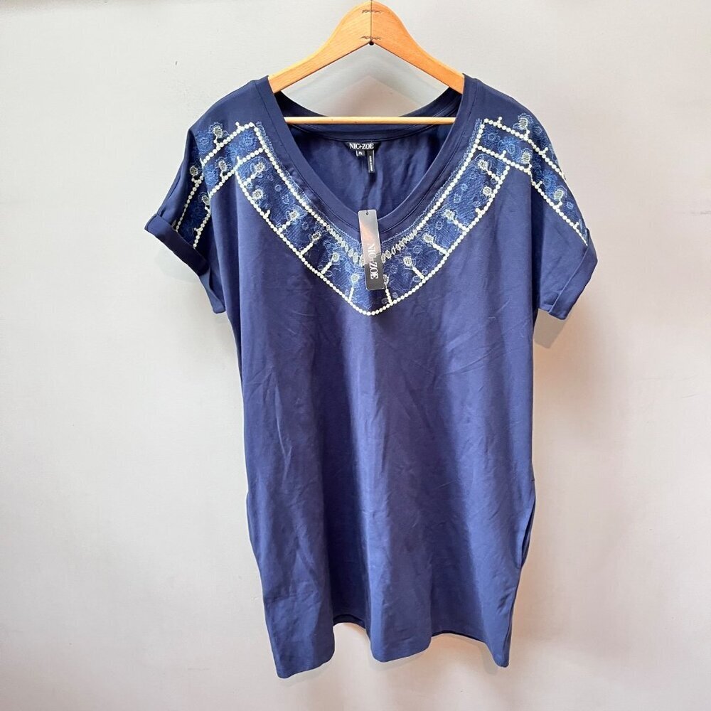 NEW‎ Nic+Zoe Women's Embroidered V-Neck Dress- Size PL